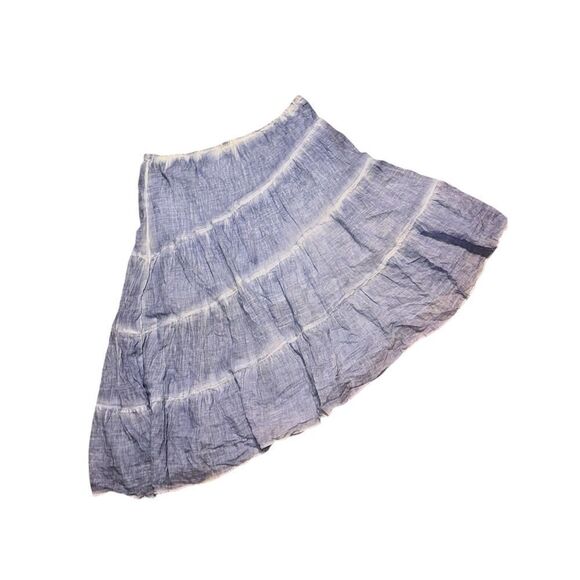 STUNNING Chico's Asymmetrical Skirt Tiered/Swing Light Blue Cotton Elastic Waist - Picture 2 of 7